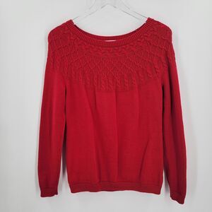 Talbots Sweater Women's Size Small Red Yoke Cable Knit Long Sleeve